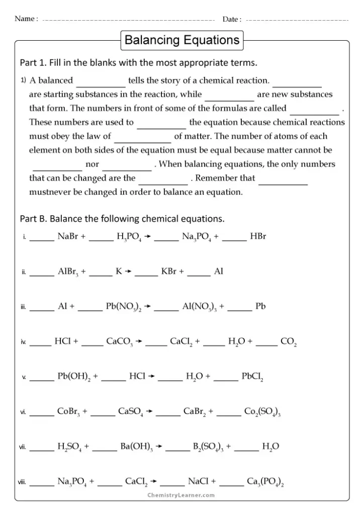 Balancing Chemical Equations With Polyatomic Ions Worksheet