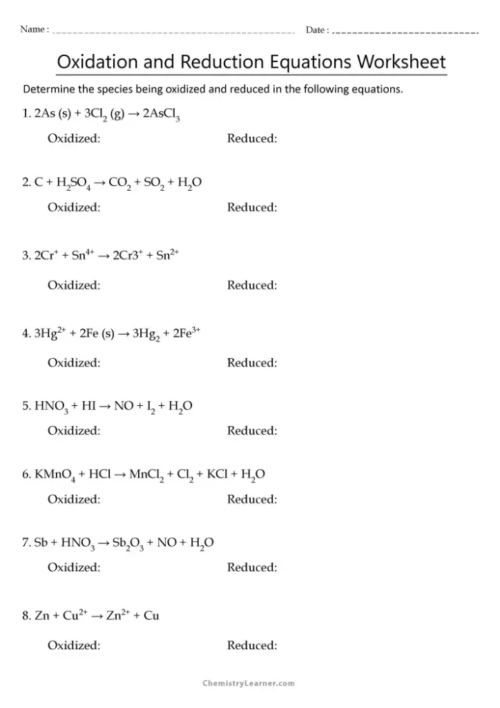 Assigning Oxidation Numbers Worksheet with Answers Chemistry