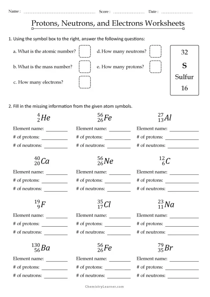 Counting Protons Neutrons and Electrons Worksheet