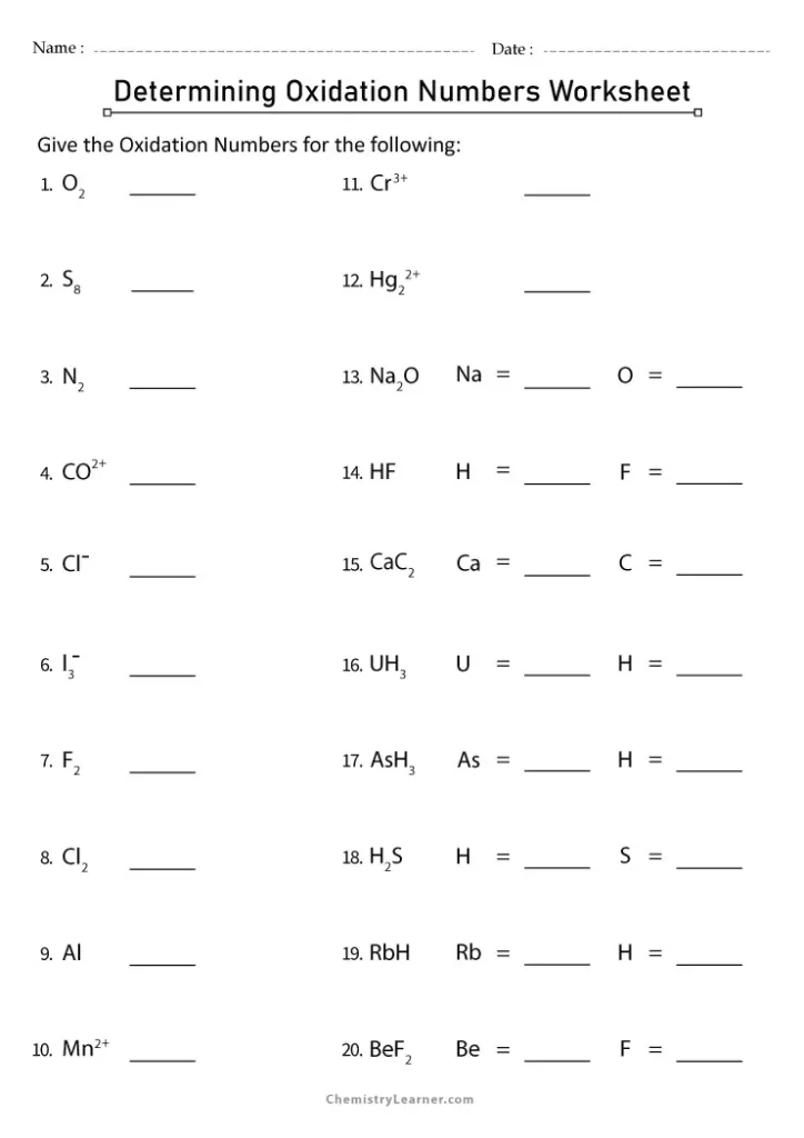 Determining Oxidation Numbers Worksheet with Answers