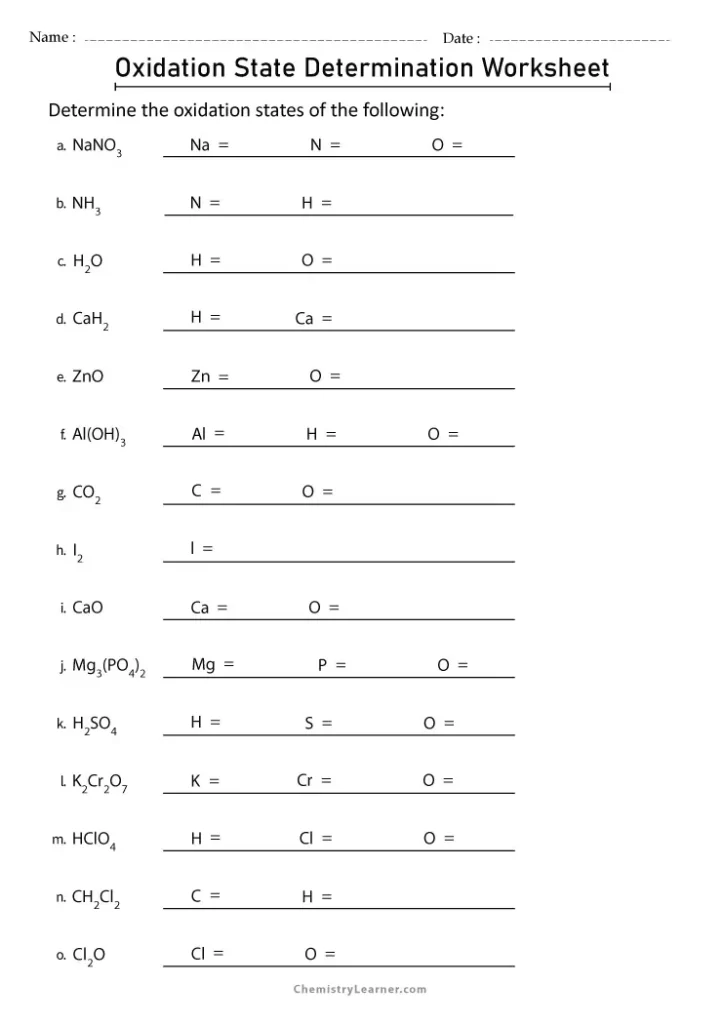 Finding the Oxidation State Worksheet with Answers