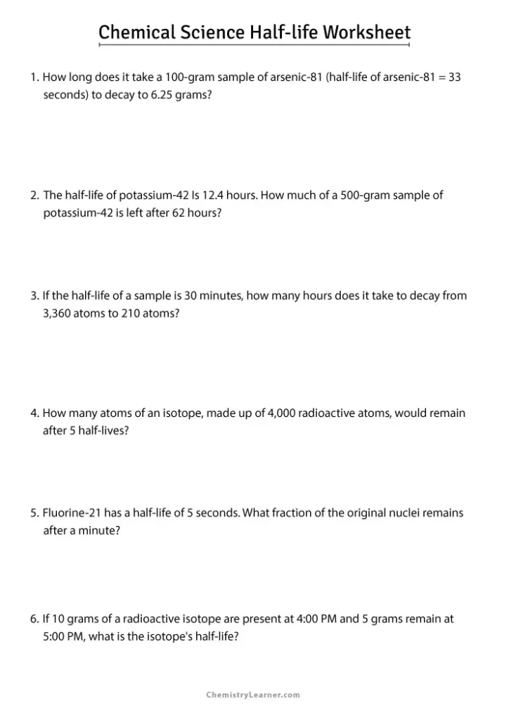 Half Life Worksheet with Answer Key
