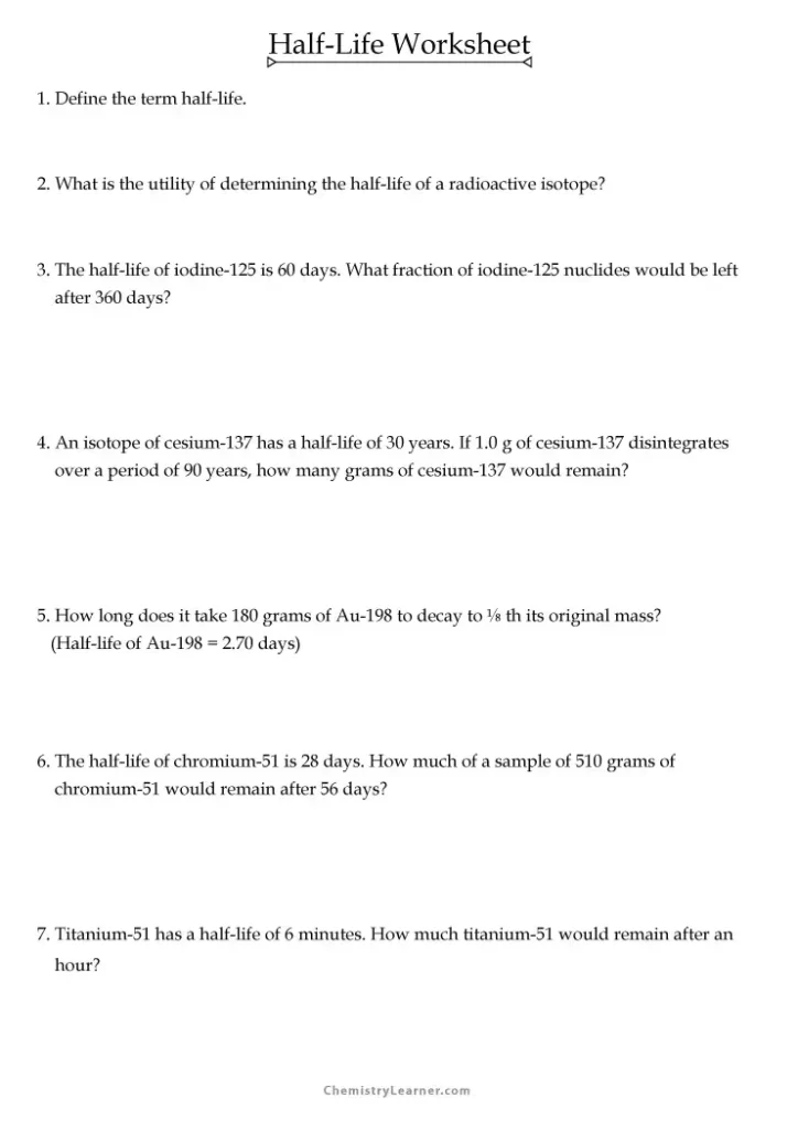 Half Life Worksheet with Answers