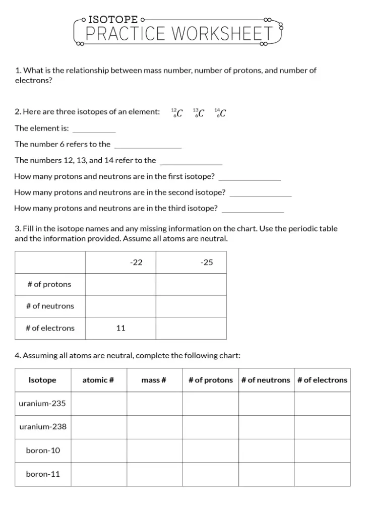 Isotopes Worksheet with Answers