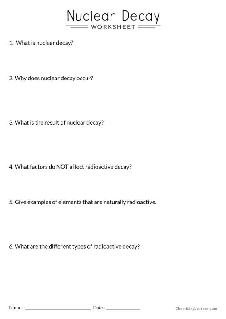 Nuclear Decay Worksheet