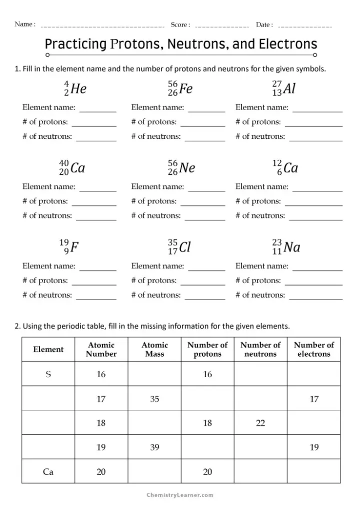 Proton Neutron Electron Practice Worksheet