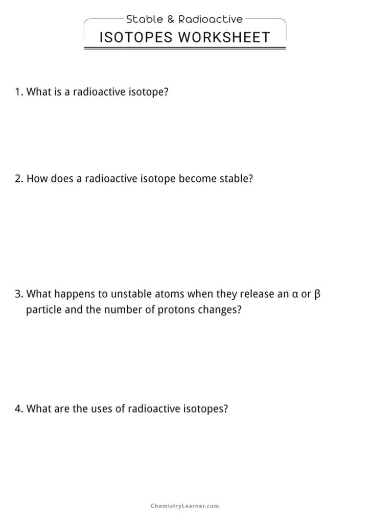 Stable and Radioactive Isotopes Worksheet with Answers