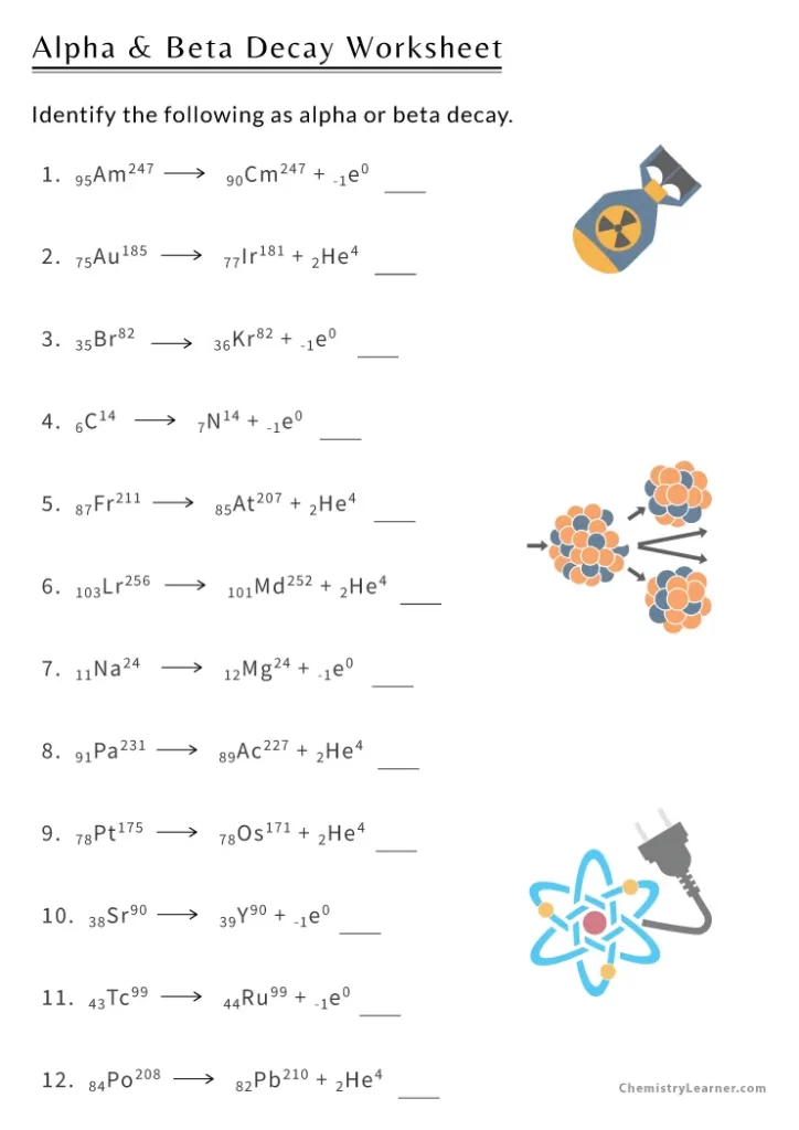 Alpha and Beta Decay Worksheet with Answers