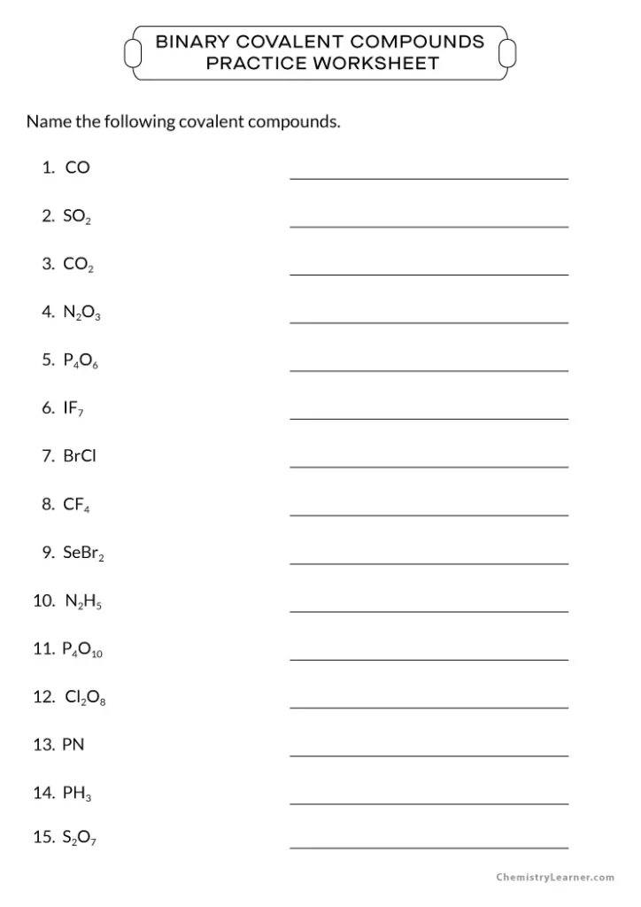 Binary Covalent Compounds Worksheet with Answer Key