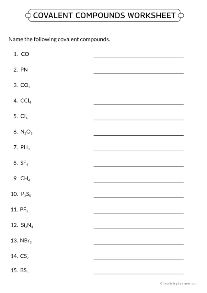 Covalent Compounds Worksheet with Answers