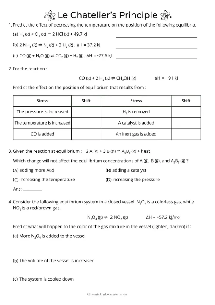 Le Chatelier_s Principle Online Lab Worksheet with Answers