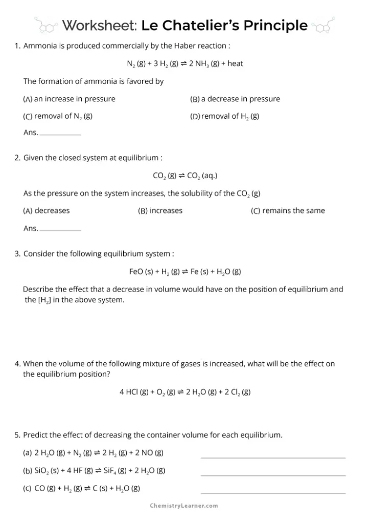 Le Chatelier_s Principle Worksheet Chemistry with Answer Key