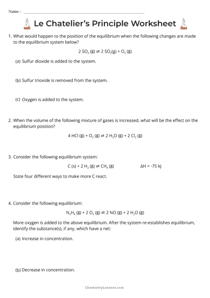 Le Chatelier_s Principle Worksheet with Answers