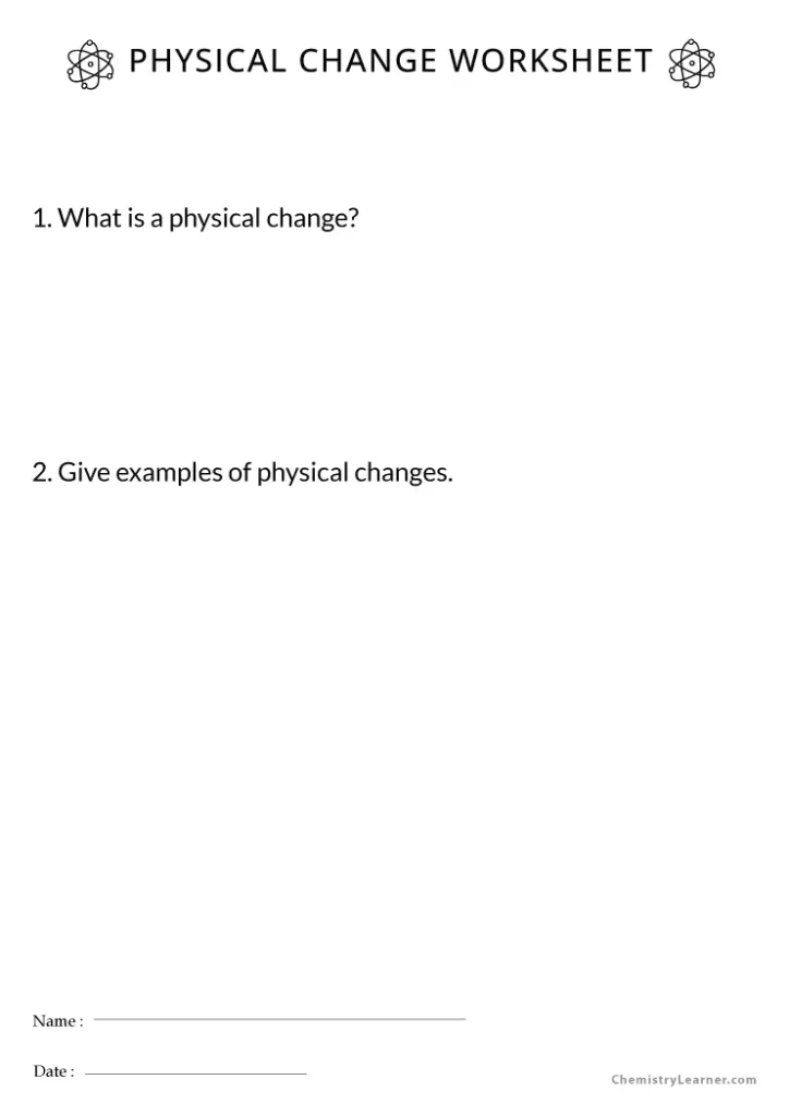 Physical Change Worksheet