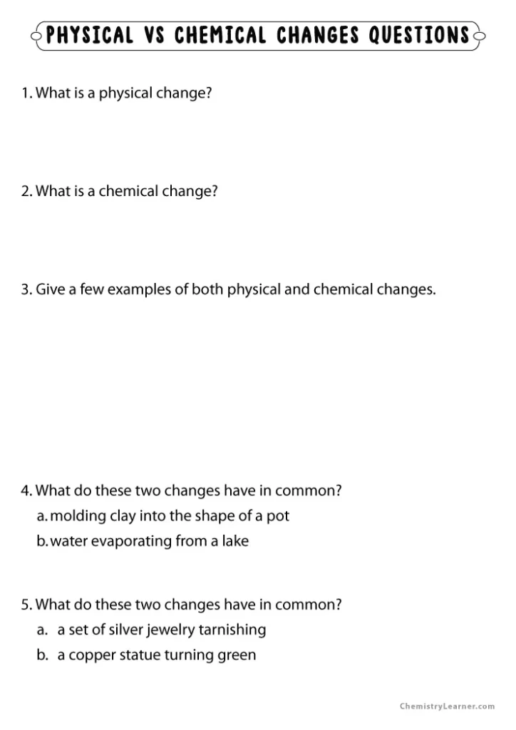 Physical and Chemical Changes Worksheet 3rd Grade