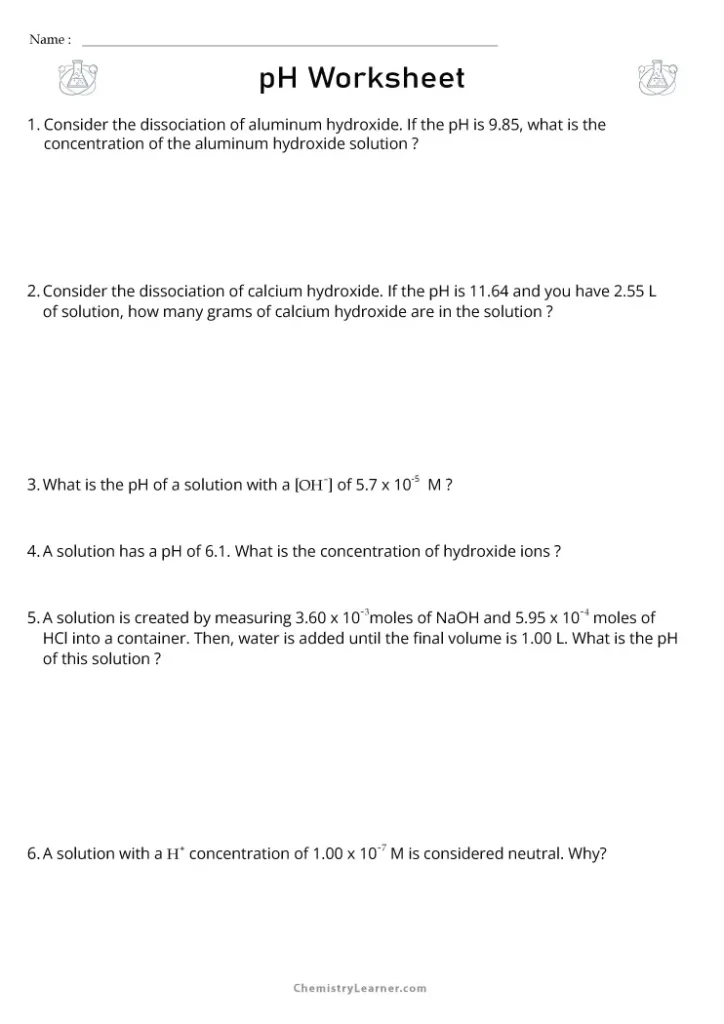 ph Worksheet with Answers