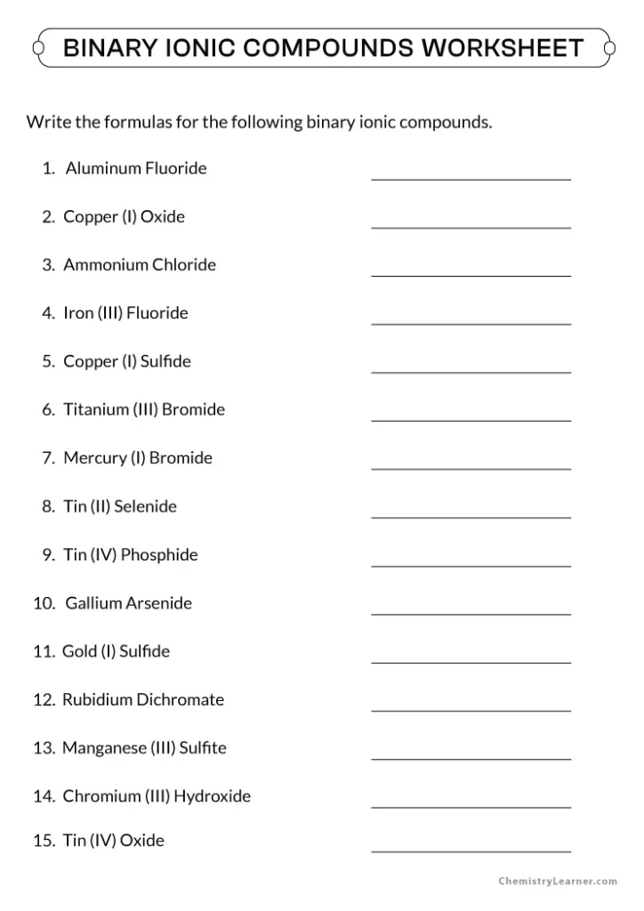 Binary Ionic Compounds Worksheet with Answers
