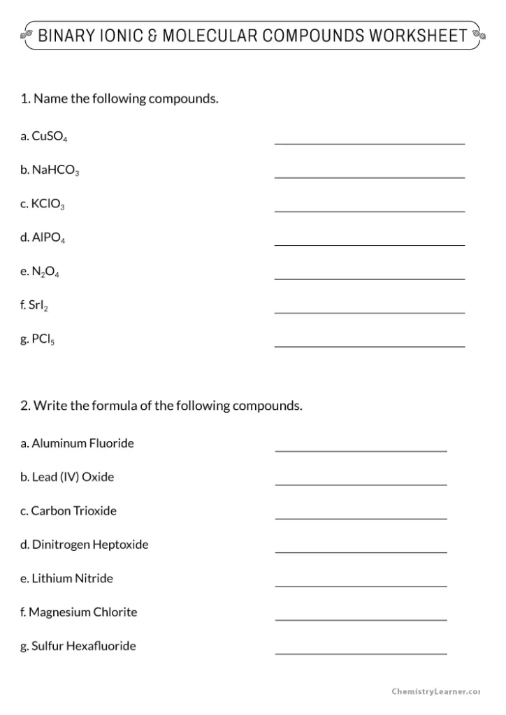 Binary Ionic and Molecular Compounds Worksheet