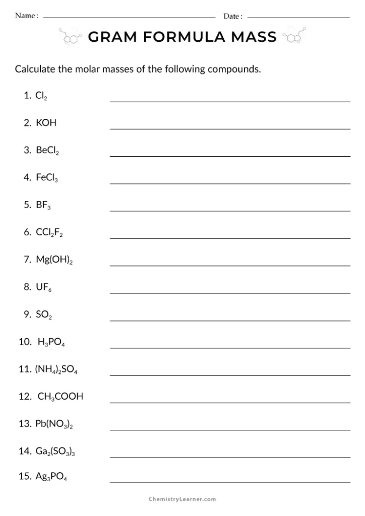 Gram Formula Mass Worksheet