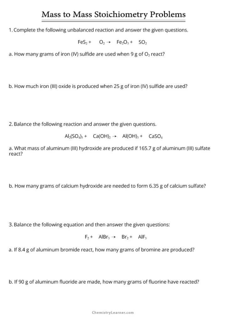 Mass Mass Calculations Worksheet with Answers