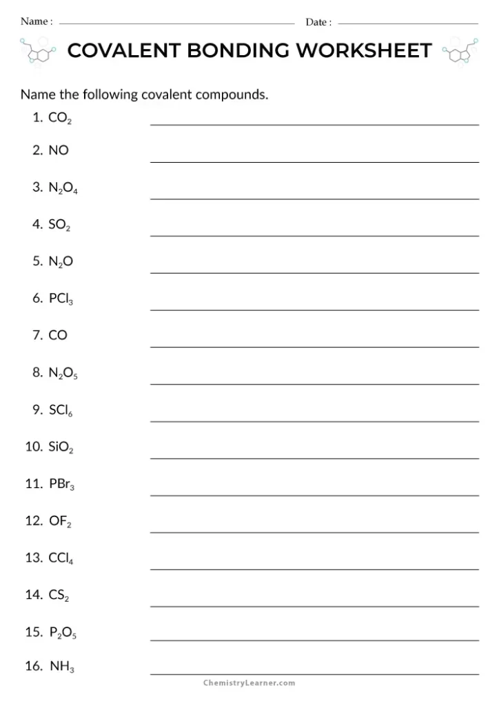 Covalent Bonding Worksheet with Answers