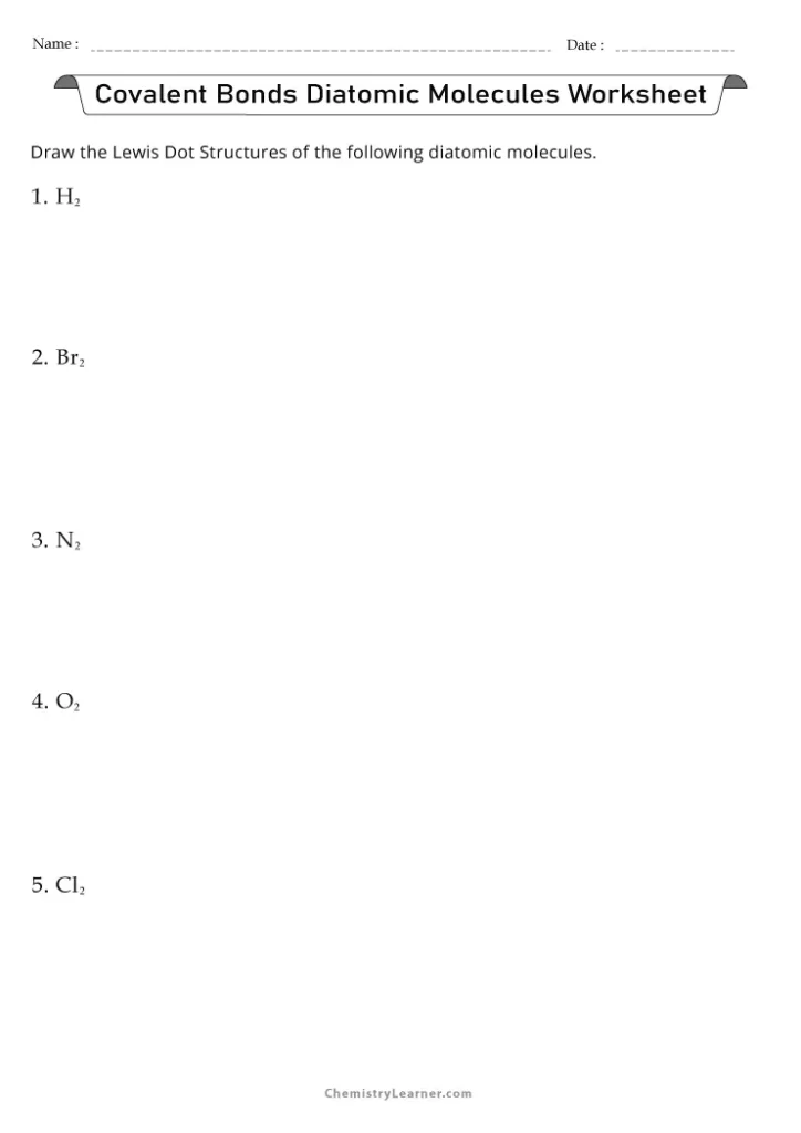 Covalent Bonds Diatomic Molecules Worksheet with Answers