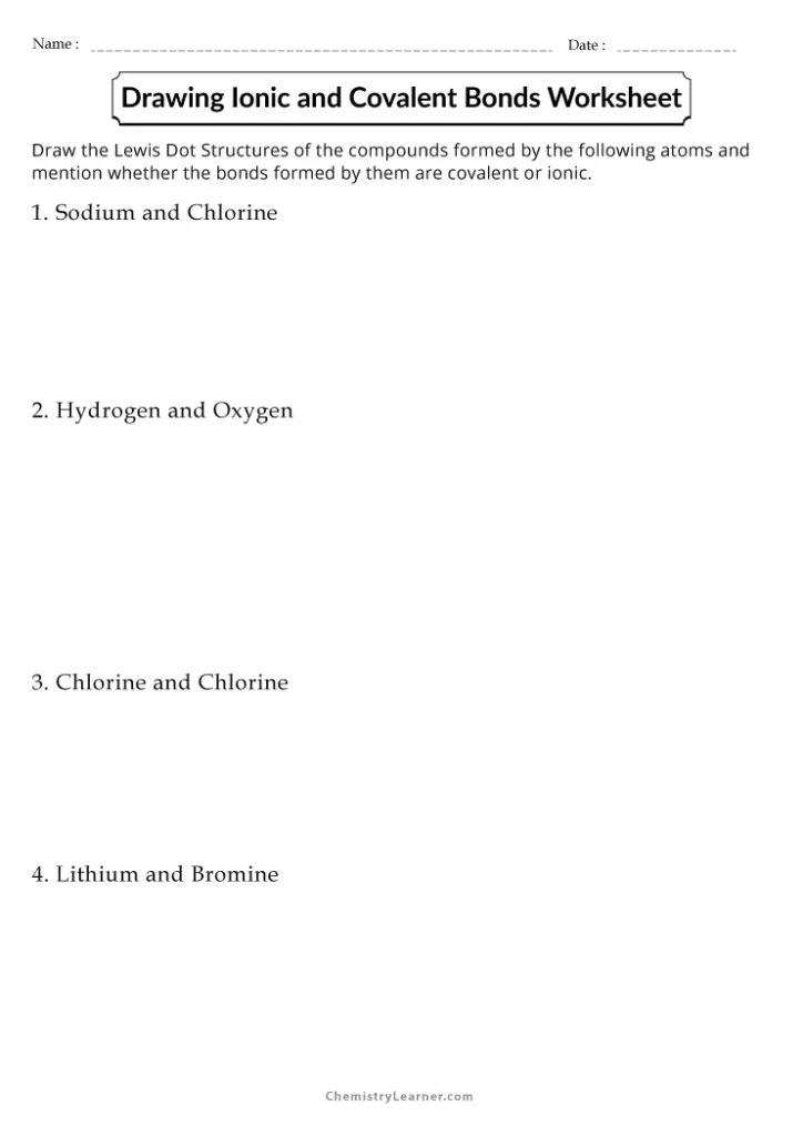 Drawing Ionic and Covalent Bonds Worksheet Middle School