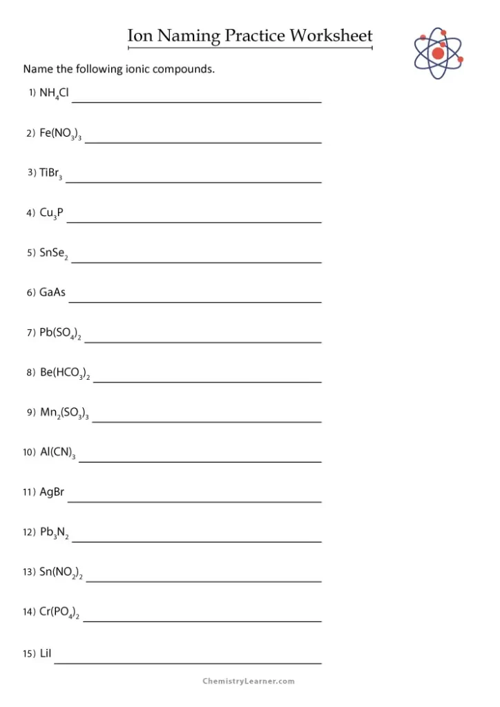 Ion Naming Practice Worksheet with Answers