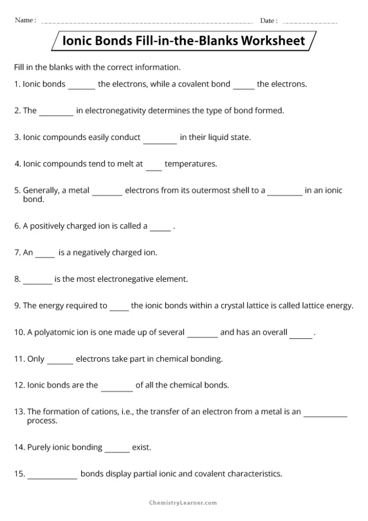 Ionic Bonding with Transition Metals Worksheet