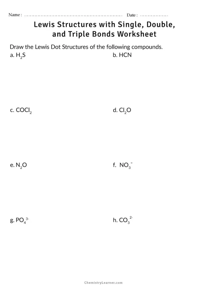 Lewis Structures Single Double and Triple Bonds Worksheet