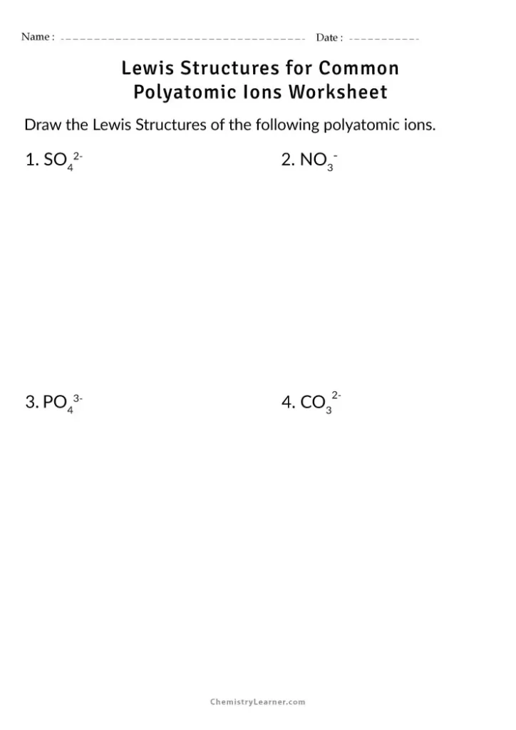 Lewis Structures for Common Polyatomic Ions Worksheet