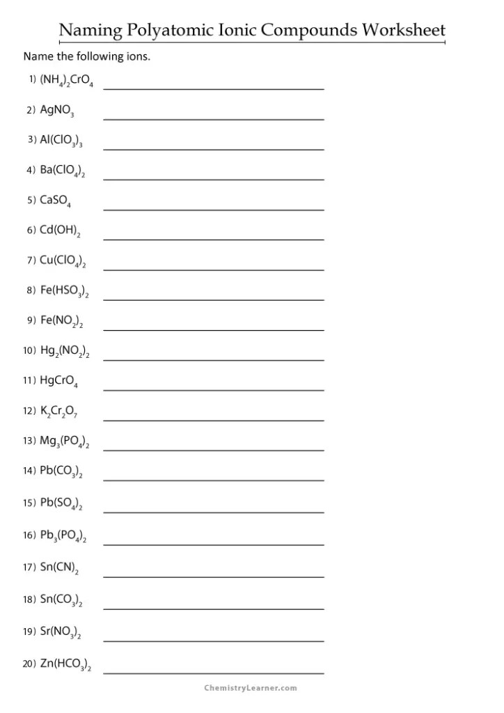 Naming Ionic Compounds with Polyatomic Ions Worksheet with Answers