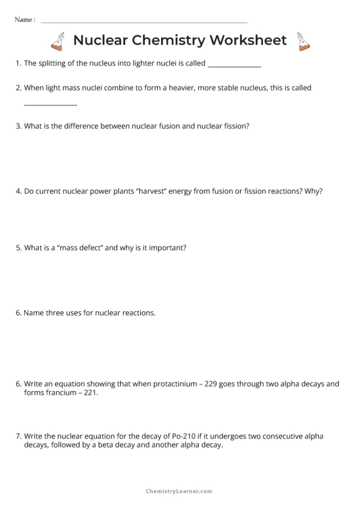 Nuclear Chemistry Introduction Worksheet