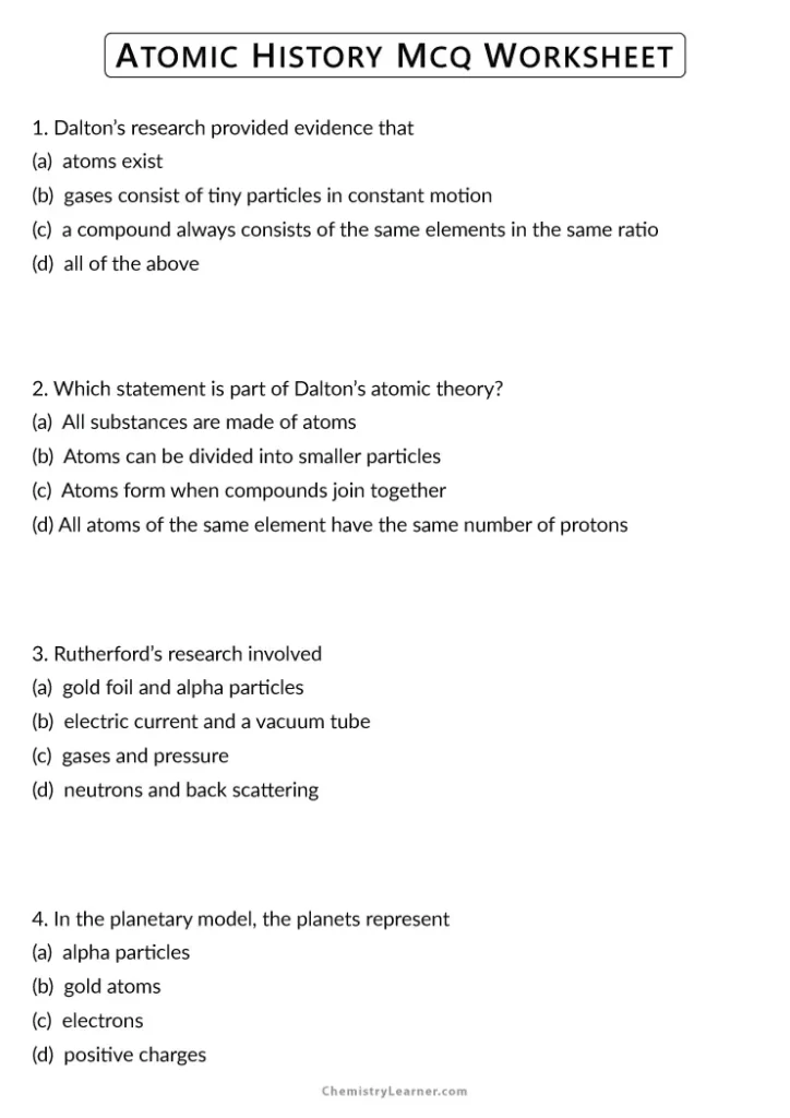 Atomic History Worksheet with Answers