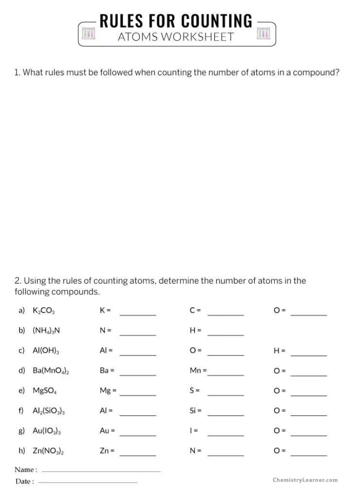 Rules for Counting Atoms Worksheet with Answers
